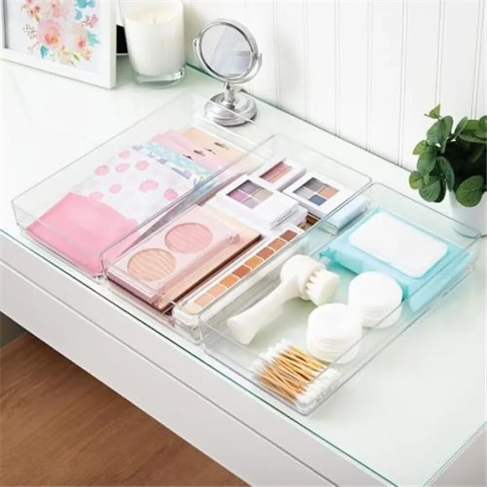 Clear Drawer Organizer Set 3 Piece Stackable Makeup Vanity Desk Storage Bins